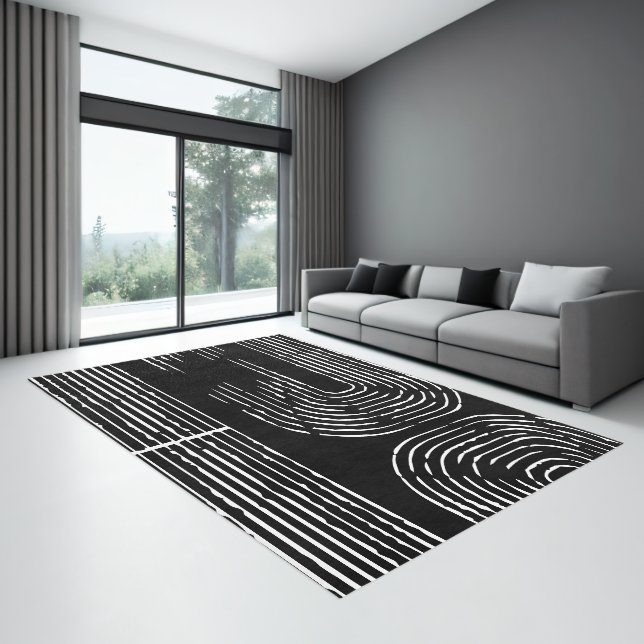Minimalist Modern Abstract Black White Area Rug (Insitu (Indoor 3))