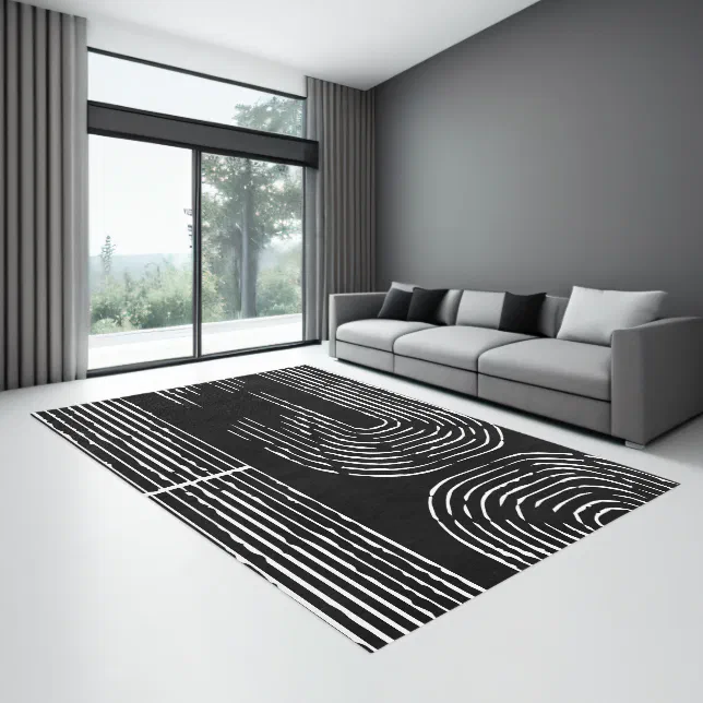Minimalist Modern Abstract Black White Area Rug | Zazzle