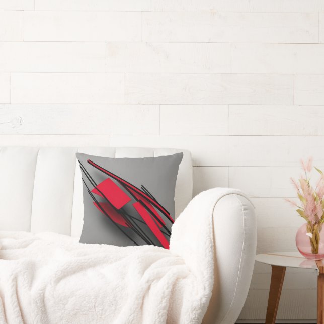Minimalist Modern Abstract Red and Black  Throw Pillow (Couch)
