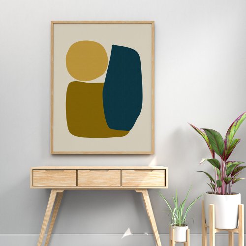 Minimalist Modern Abstract Shapes Teal Mustard  Poster