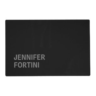 Minimalist Modern Add Your Name Black Grey Kitchen Placemat