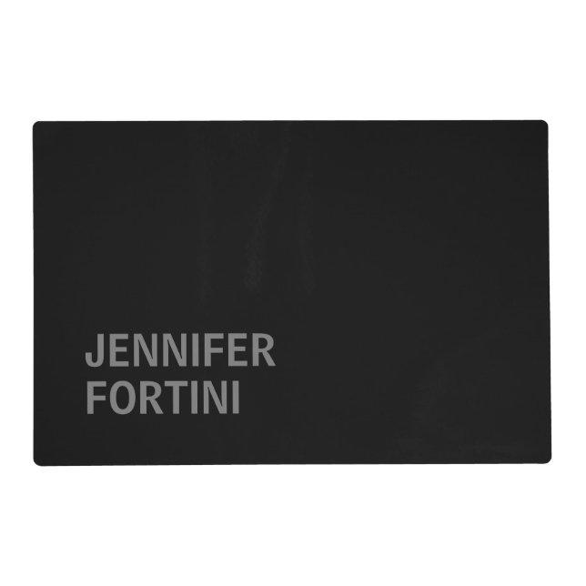 Minimalist Modern Add Your Name Black Grey Kitchen Placemat (Front)