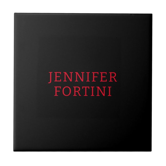 Minimalist Modern Add Your Name Black Red Ceramic Tile (Front)