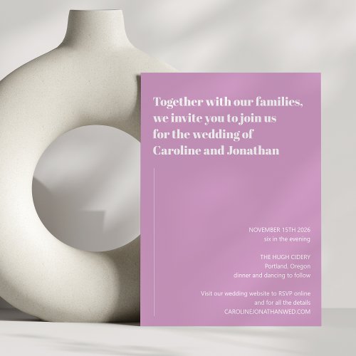 Minimalist Modern Aesthetic Simple Wedding Purple Invitation