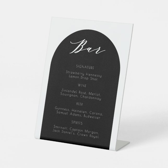 Minimalist Modern Arch Black Wedding Bar Sign (Front)