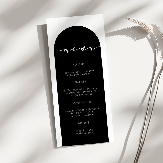 Minimalist Modern Arch Black Wedding Dinner Menu (Creator Uploaded)