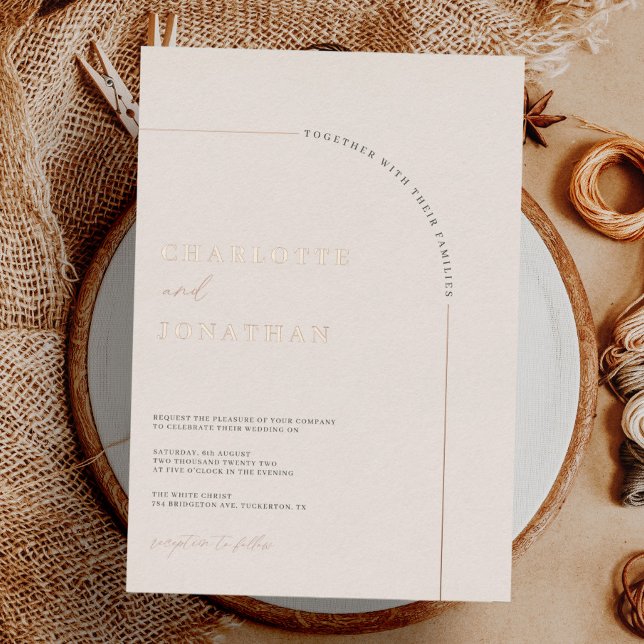Minimalist Modern Arch Cream Wedding Foil Invitation (Creator Uploaded)