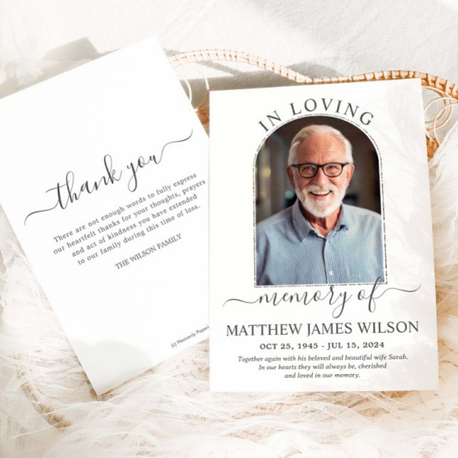 Minimalist Modern Arch Photo Funeral Memorial Thank You Card (Creator Uploaded)