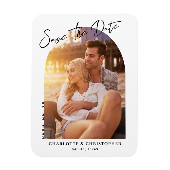 Minimalist Modern Arch Photo Save The Date Card Magnet (Vertical)
