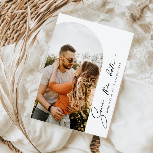 Minimalist modern arch photo Save the Date Invitat Invitation (Creator Uploaded)