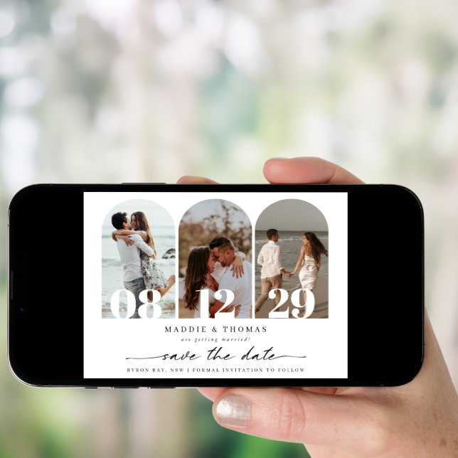 Minimalist modern arch photo Save the Date Invitat Invitation (Front Digital)
