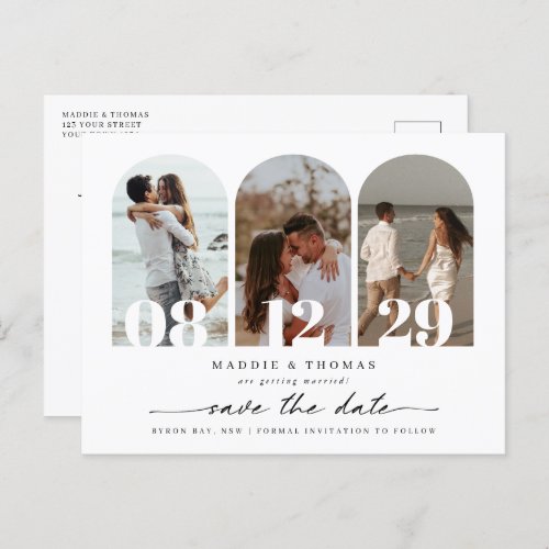 Minimalist modern arch photo Save the Date Postcard