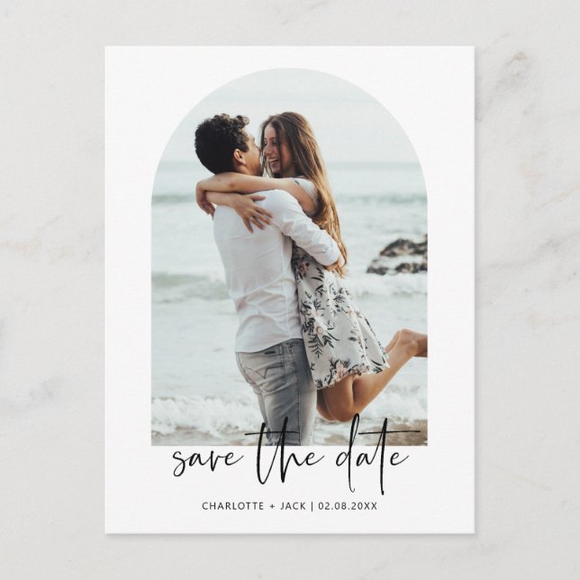 Minimalist modern arch photo Save the Date  Postcard (Front)