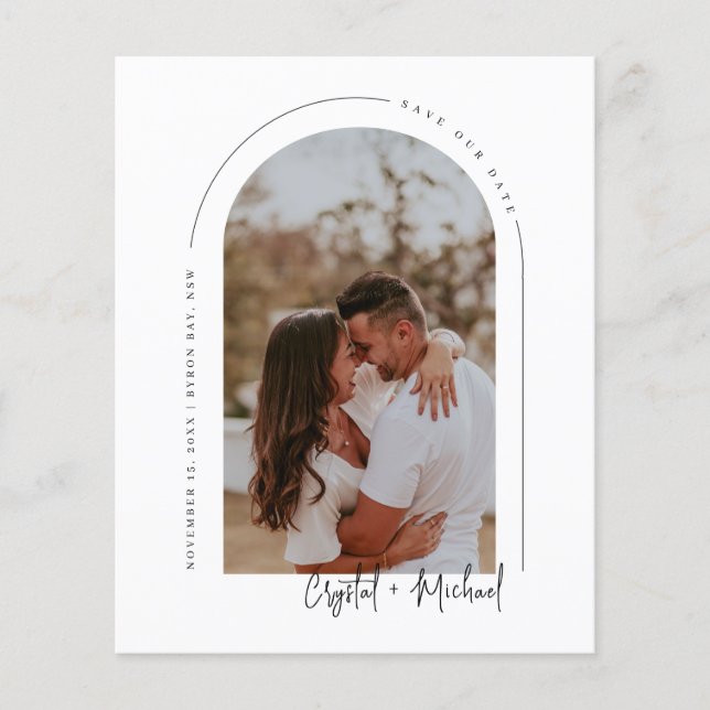 Minimalist modern arch photo wedding invitation flyer (Front)