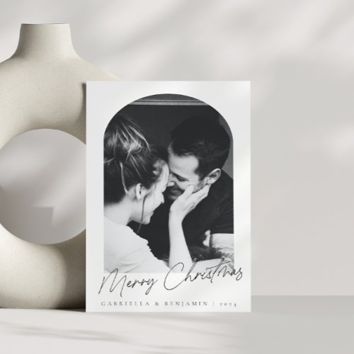 Minimalist Modern Arch Two Photo Christmas Letter Holiday Card