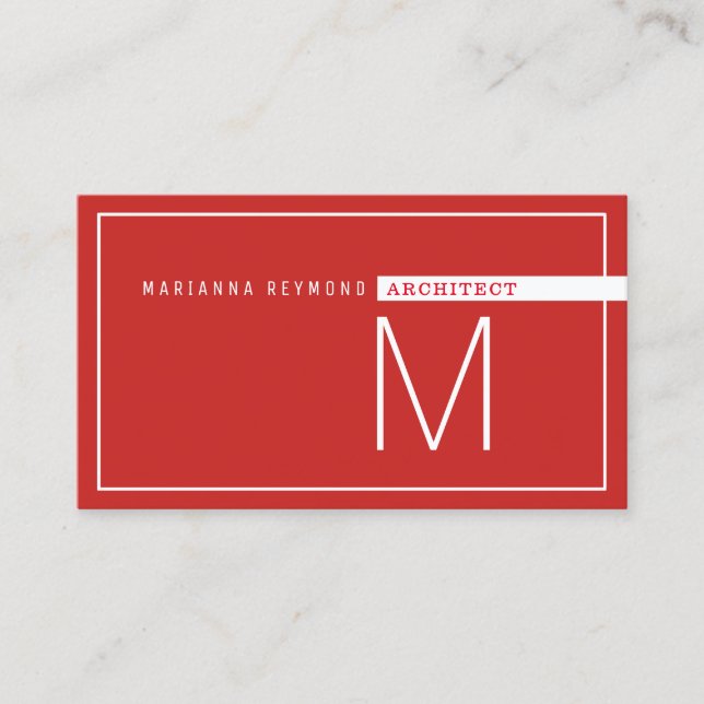 minimalist & modern, architect red business card (Front)