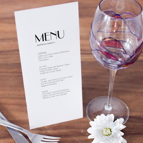 Minimalist Modern Art Deco dinner and drink menu