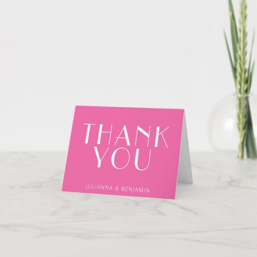 Minimalist Modern Art Deco Personalized Hot Pink Thank You Card