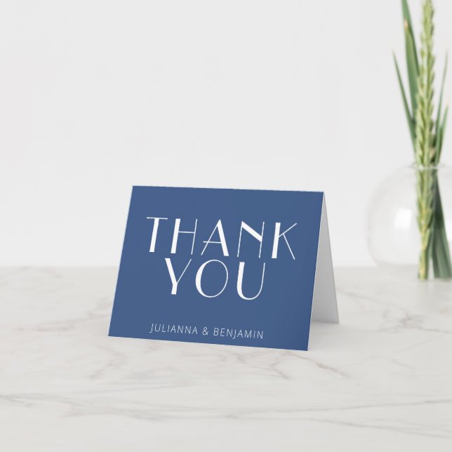 Minimalist Modern Art Deco Personalized Navy Blue Thank You Card (Front)