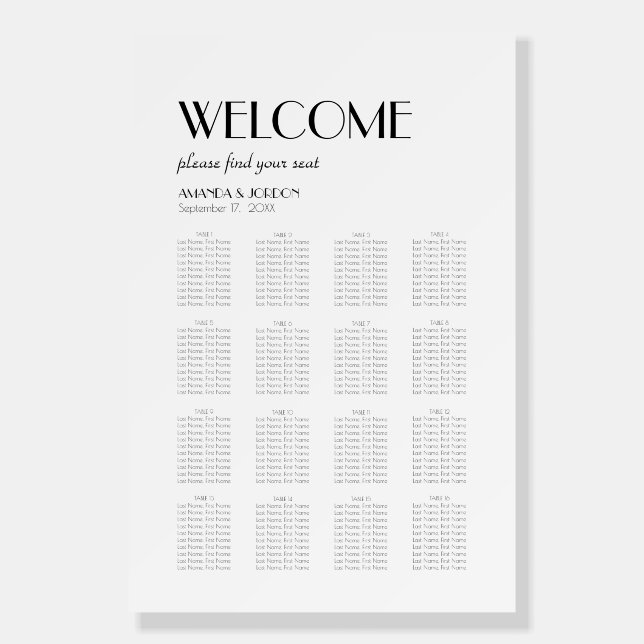 Minimalist Modern Art Deco Seat Chart Welcome Sign (Front)