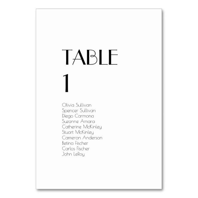 Minimalist Modern Art Deco Table Number Guests (Front)
