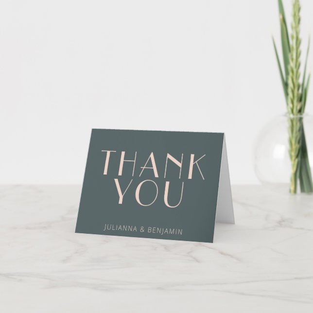 Minimalist Modern Art Deco Teal Personalized  Thank You Card (Front)