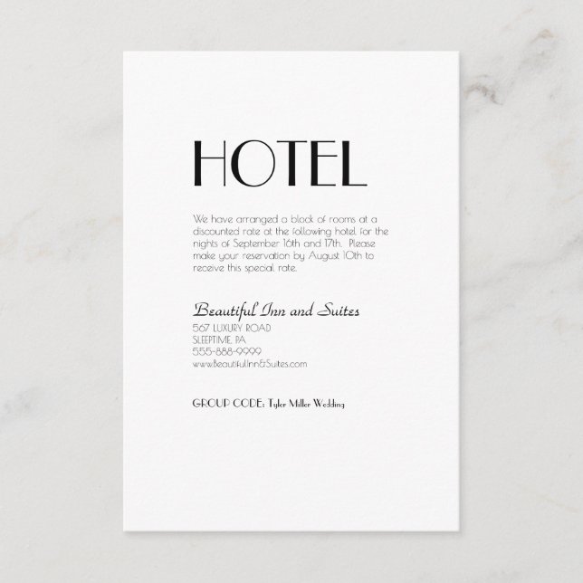Minimalist Modern Art Deco Wedding Accommodation Enclosure Card (Front)