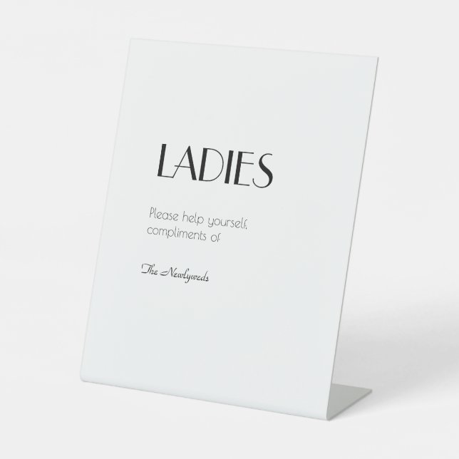 Minimalist Modern Art Deco Wedding Ladies Bathroom Pedestal Sign (Front)