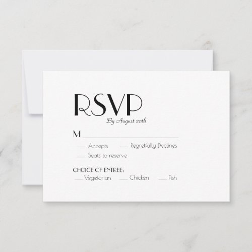 Minimalist Modern Art Deco Wedding Meal Choice RSVP Card
