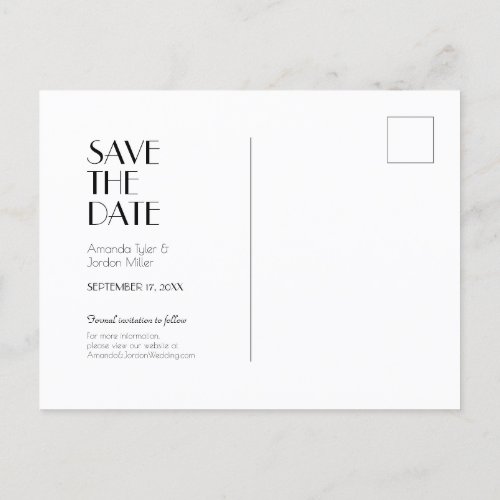 Minimalist Modern Art Deco Wedding Save the Date Announcement Postcard