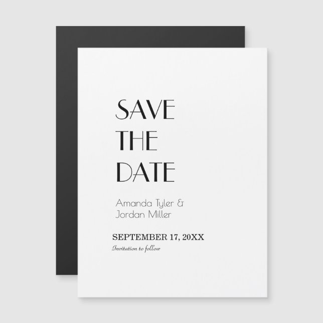 Minimalist Modern Art Deco Wedding Save the Date Magnetic Invitation (Front/Back)