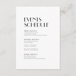 Minimalist Modern Art Deco Wedding Schedule Enclosure Card