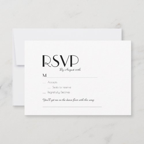 Minimalist Modern Art Deco Wedding Song Request RSVP Card