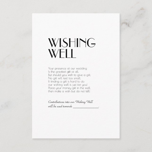 Minimalist Modern Art Deco Wedding Wishing Well Enclosure Card (Front)
