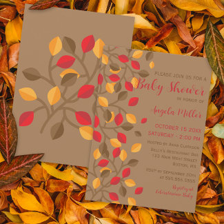 Minimalist Modern Autumn Fall Leaves Baby Shower
