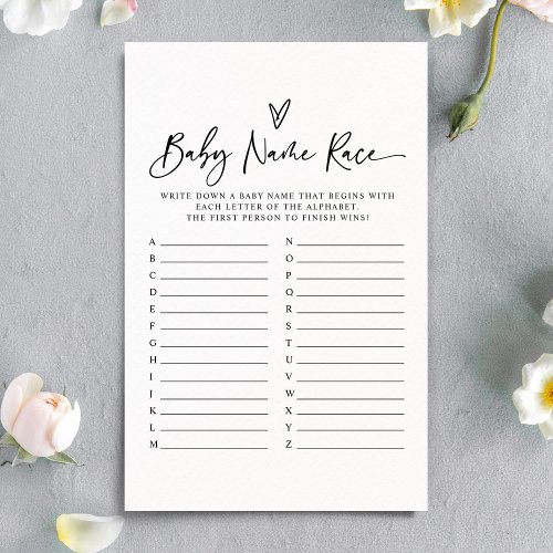 Minimalist Modern Baby Name Race Baby Shower Game 