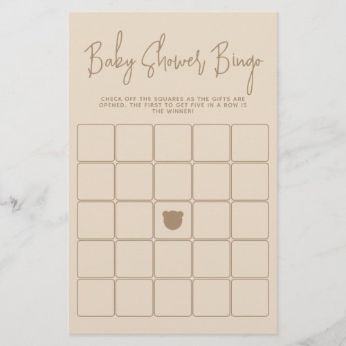 Minimalist modern bear Baby Shower Bingo Game