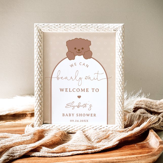 Minimalist Modern Bearly Wait Brown Baby Shower Poster (Creator Uploaded)