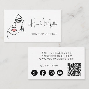 Minimalist Modern Beauty Face Logo Makeup Artist Business Card
