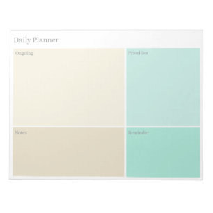 Minimalist, Modern Beige & Aqua Blue Daily Planner Notepad