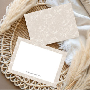 Minimalist Modern Beige Border Botanical Line Art Note Card