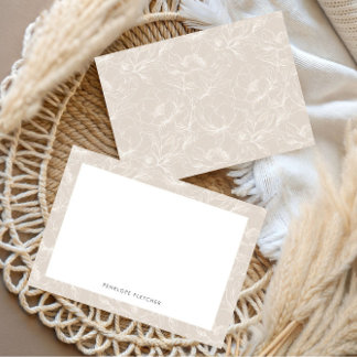 Minimalist Modern Beige Border Botanical Line Art Note Card