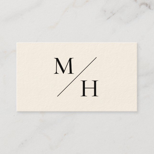 Minimalist Modern Beige Diagonal Initials Monogram Business Card (Front)