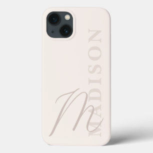 Minimalist Modern Beige Initial Monogram iPhone 13 Case