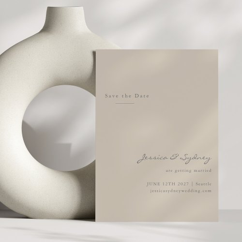 Minimalist Modern Beige Taupe Script Save The Date