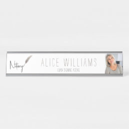 Minimalist Modern Beige &amp; White Notary Photo Desk Name Plate