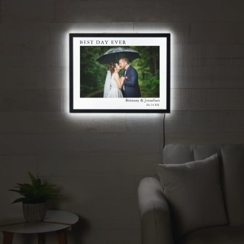 Minimalist Modern Best Day Ever Wedding Photo LED Sign