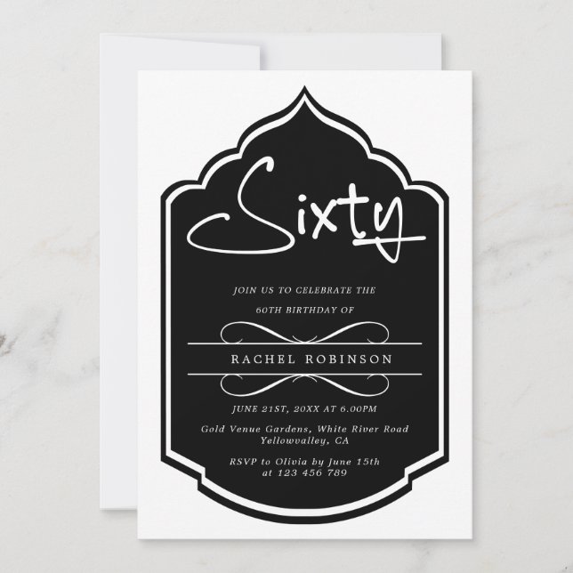 Minimalist Modern Black 60th Birthday Party Invitation (Front)
