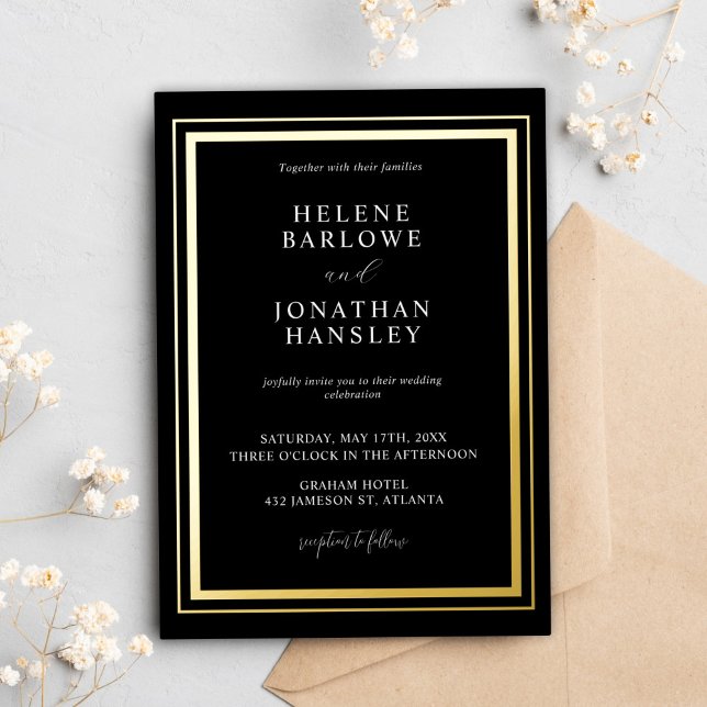 Minimalist Modern Black And Gold Elegant Wedding Foil Invitation (Minimalist Modern Black And Gold Elegant Wedding Foil Invitation)