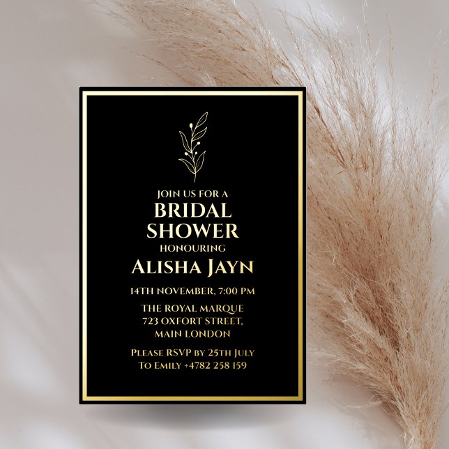 Minimalist Modern Black and Golden Bridal Shower Foil Invitation (Creator Uploaded)